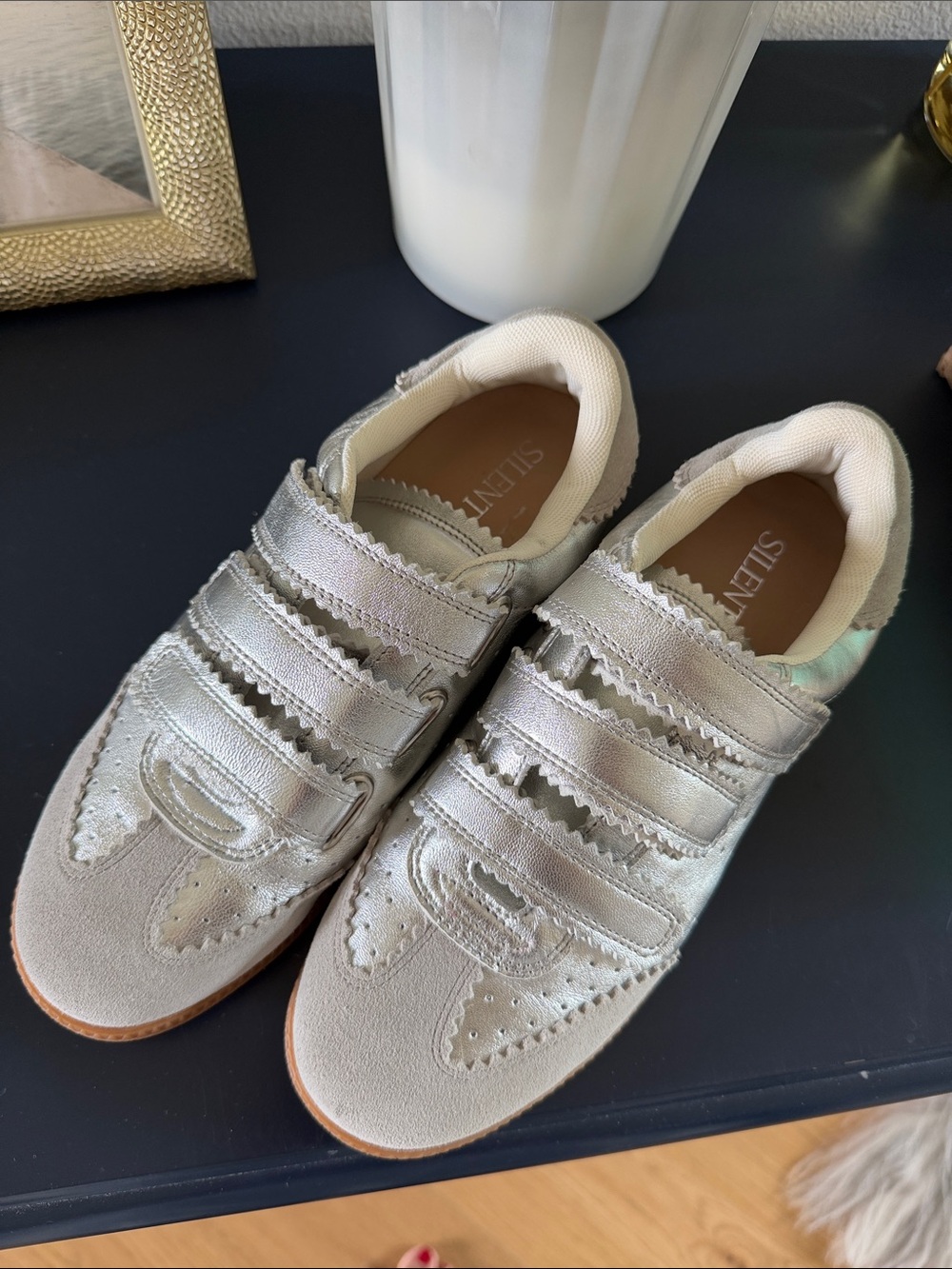 SILENT Silver Metallic Velcro Women's Sneakers